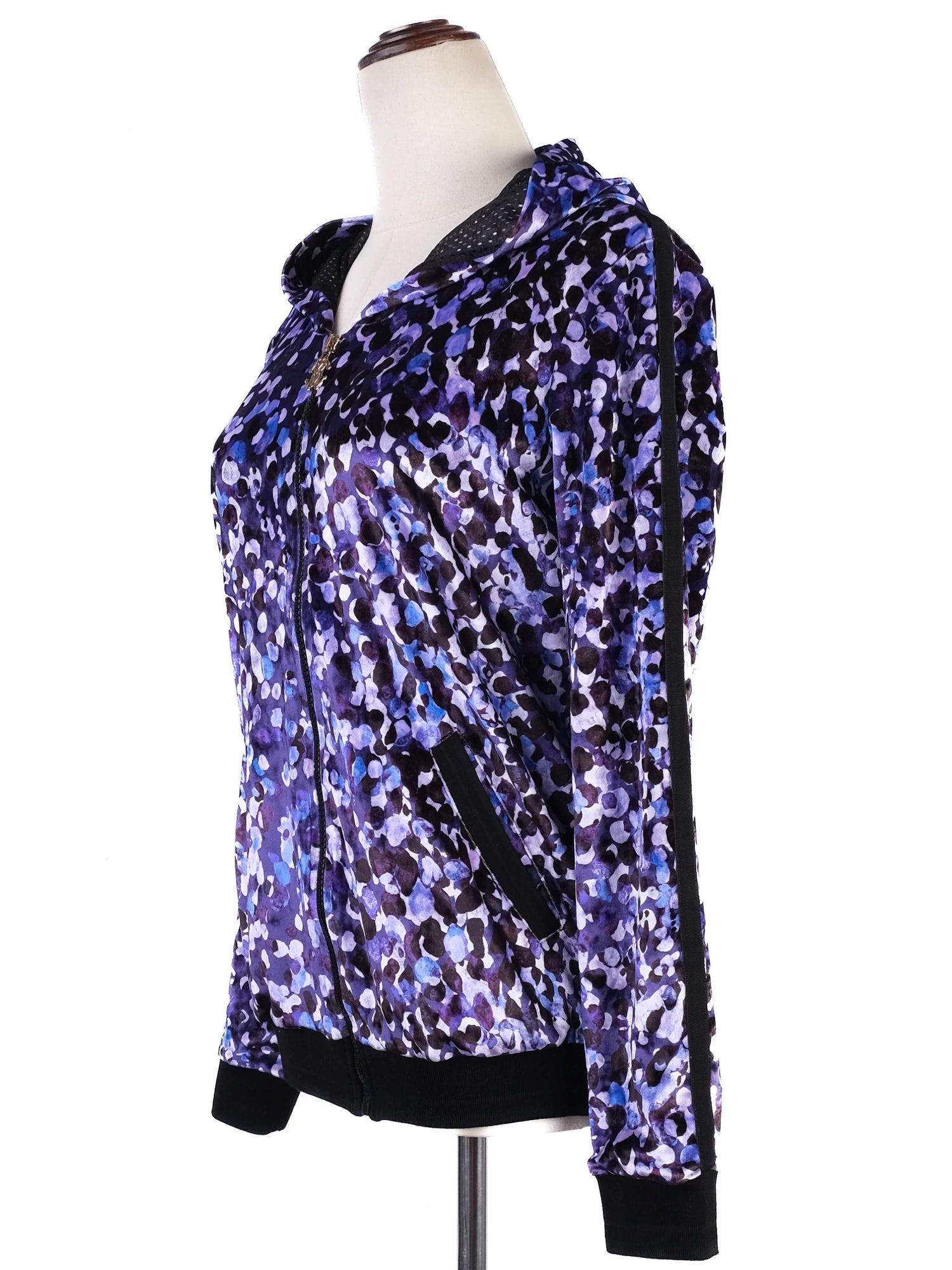 Excellent Roberto Cavalli Hooded Jacket Purple Black Size M