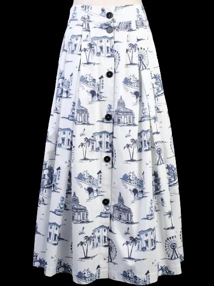 Excellent Maje White Skirt with Blue Toile Print Size S