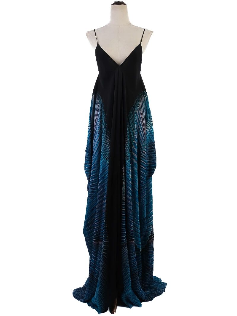 Excellent Roberto Cavalli Silk Gown Black Blue Size M