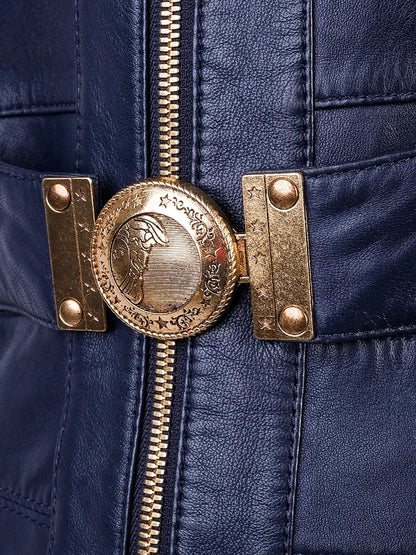 Versace Blue Leather Jacket Women Size XS Excellent Condition