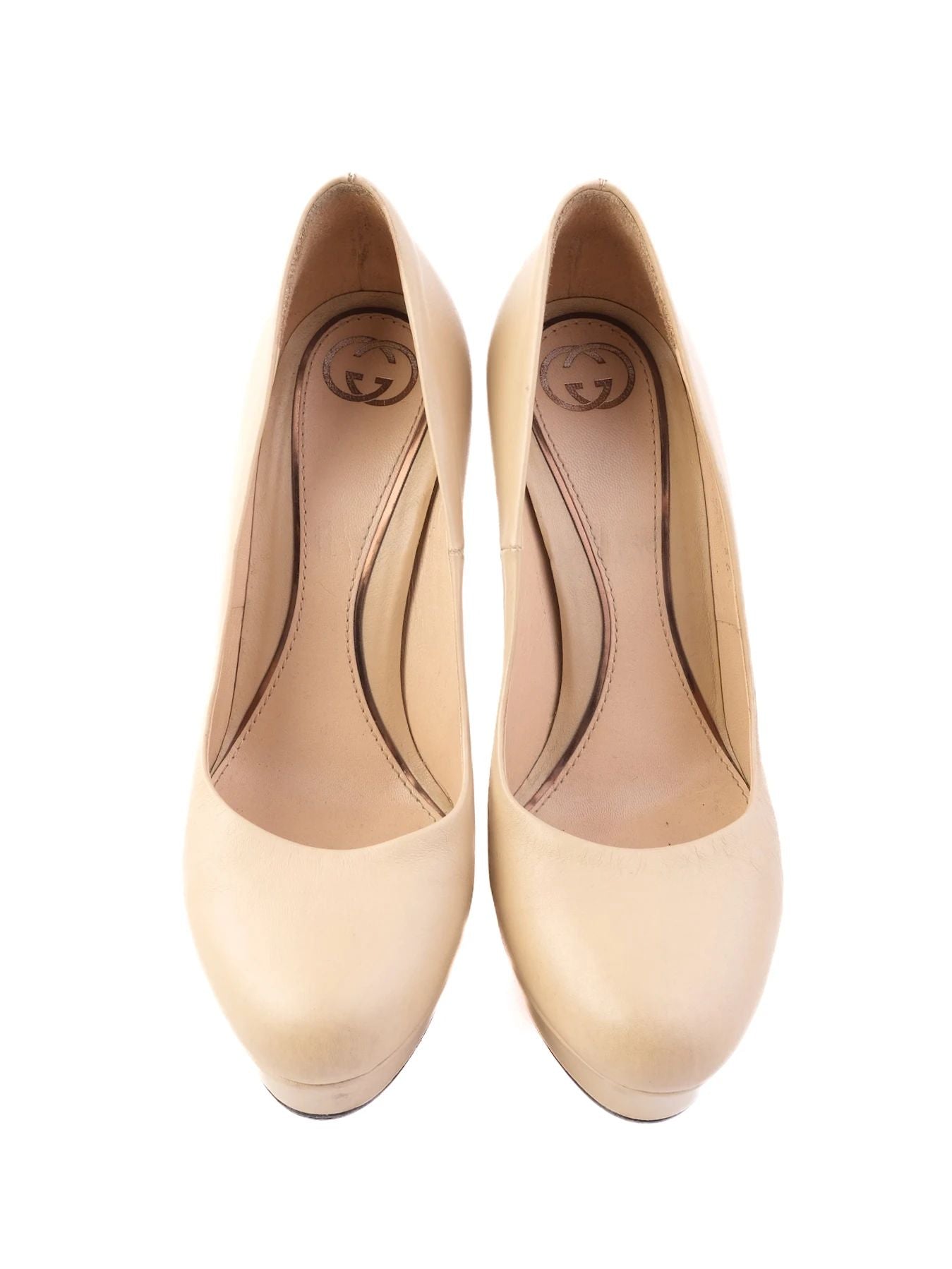 Excellent Gucci White High-Heeled Platform Shoes Leather Women&