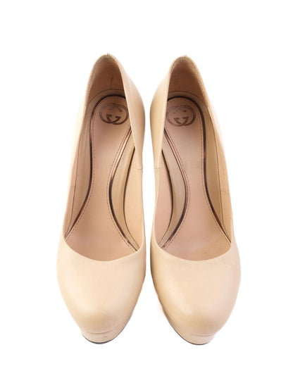 Excellent Gucci White High-Heeled Platform Shoes Leather Women&