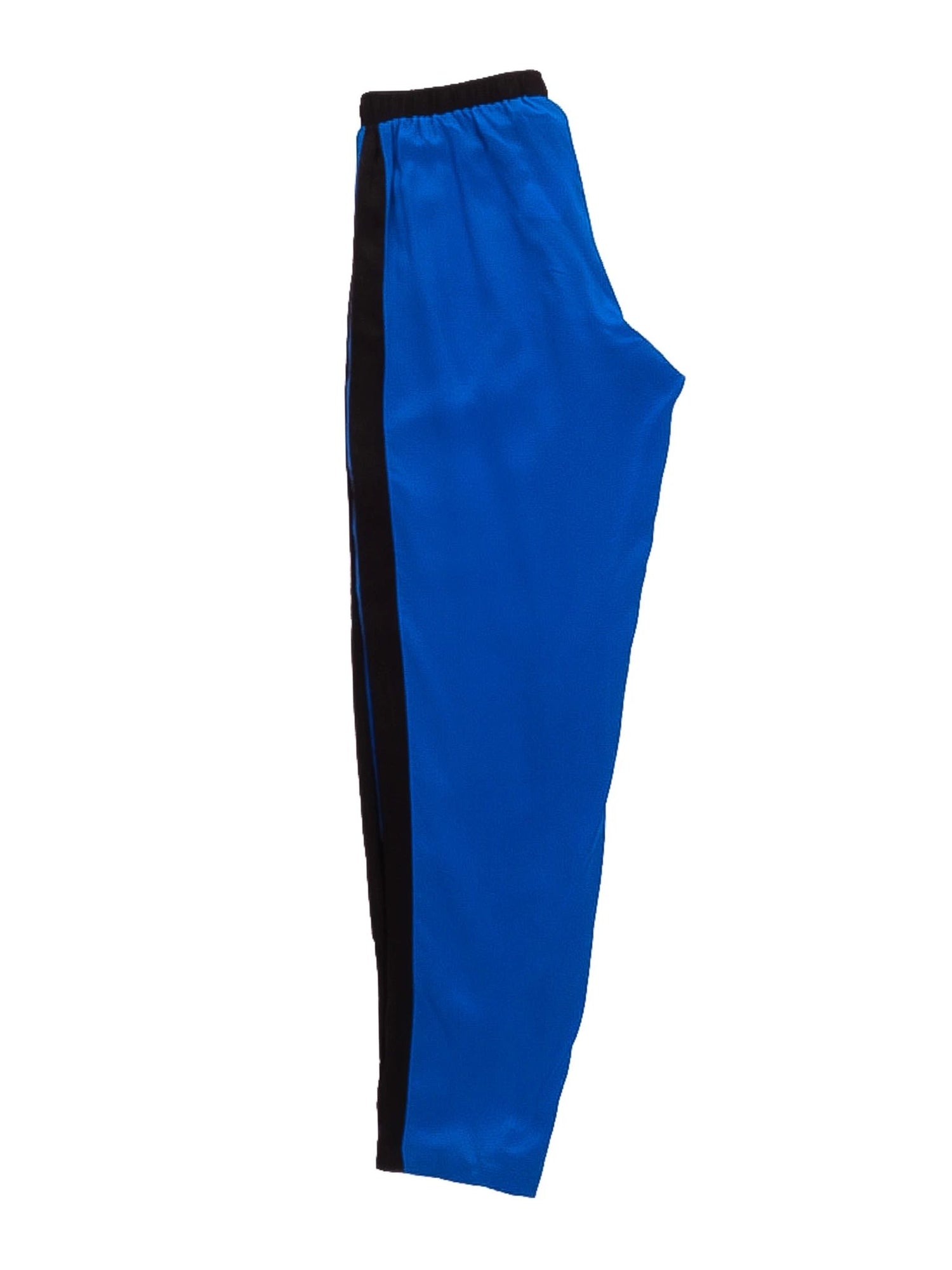 Excellent Alexis Blue Silk Pants S with Black Side Stripes
