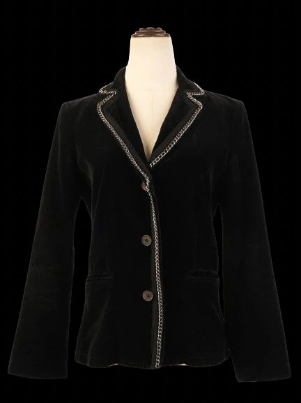 Excellent Byblos Black Velvet Blazer M Women with Chain Detailing