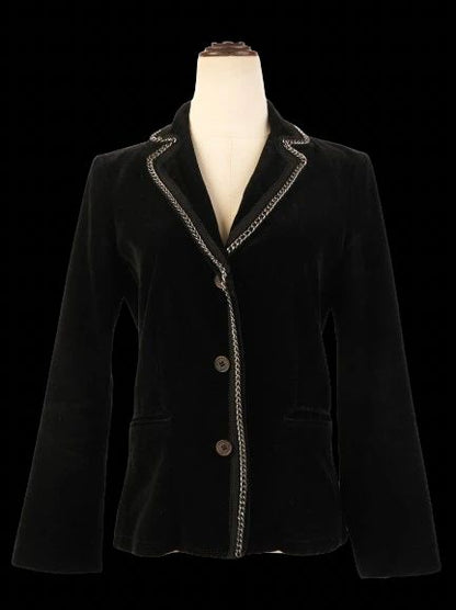 Excellent Byblos Black Velvet Blazer M Women with Chain Detailing