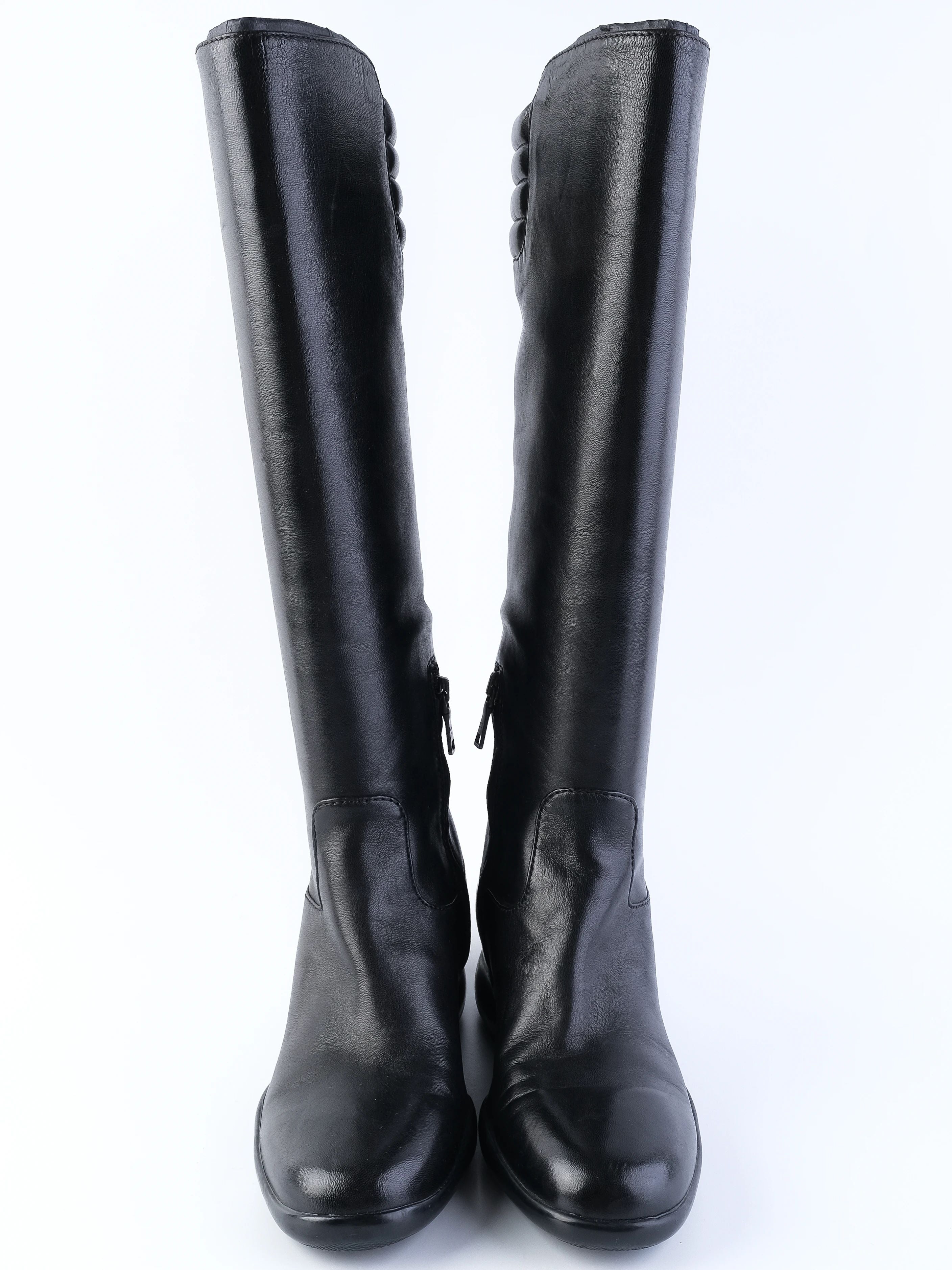 Excellent Prada Black Leather Knee-High Boots Size 38.5
