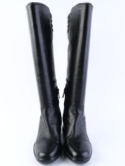 Excellent Prada Black Leather Knee-High Boots Size 38.5
