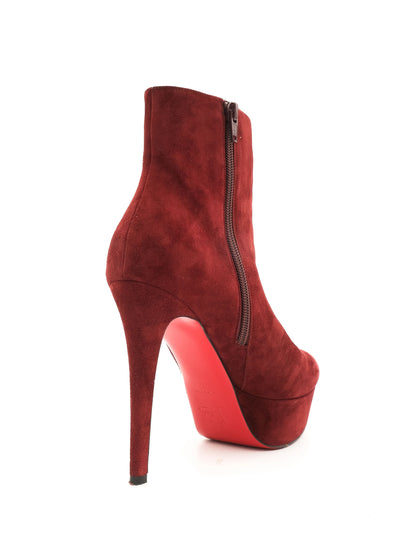 Excellent Christian Louboutin Red Suede High-Heeled Ankle Boots Size 37