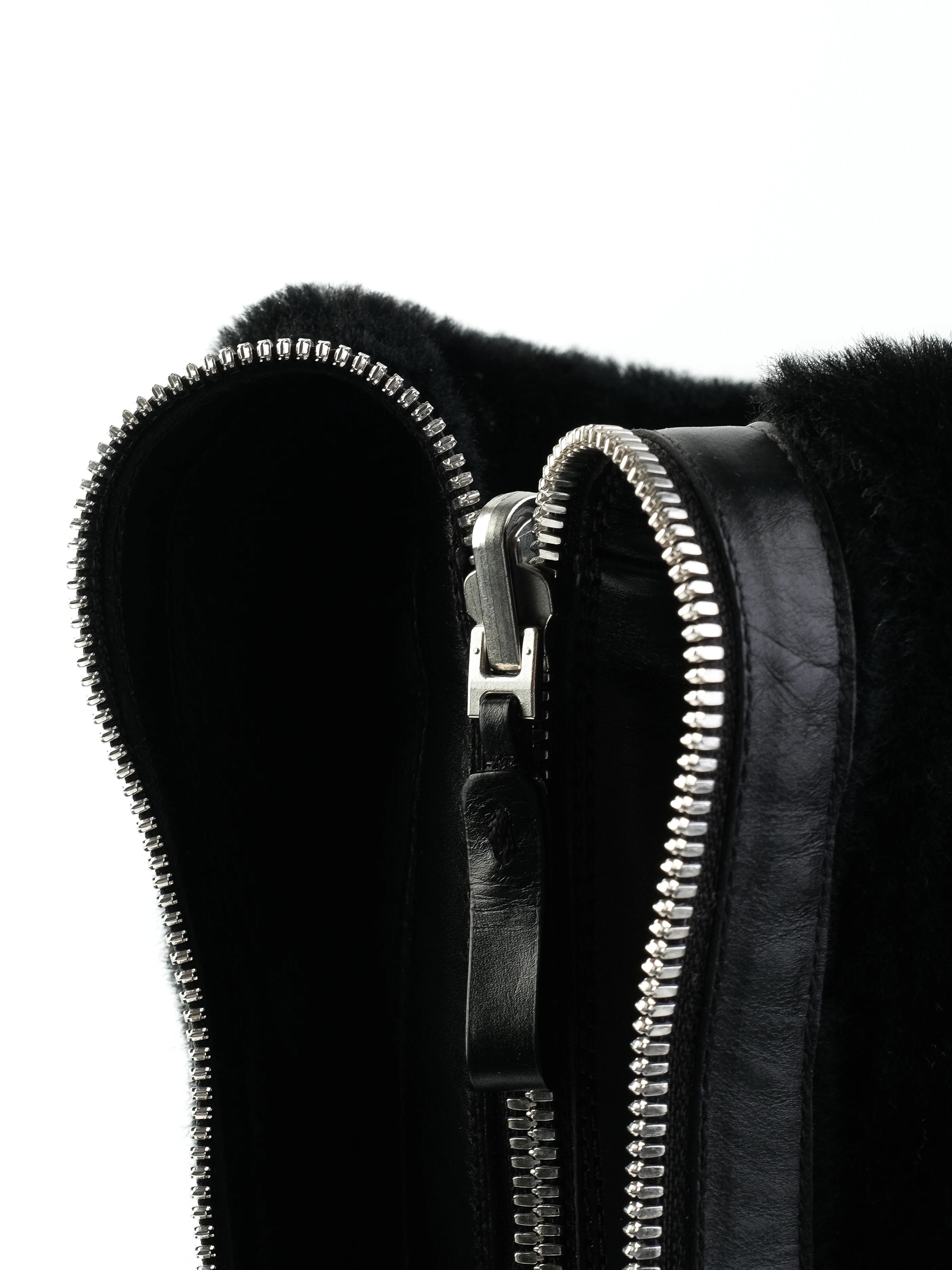 NEW Sergio Rossi Black Leather Wedge-Heeled Boots Size 38.5