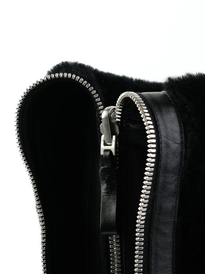 NEW Sergio Rossi Black Leather Wedge-Heeled Boots Size 38.5