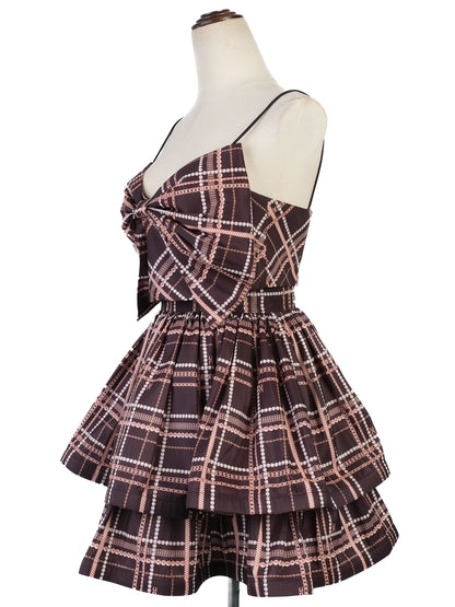 NEW Elisabetta Franchi Black Plaid Dress with Bow Size M