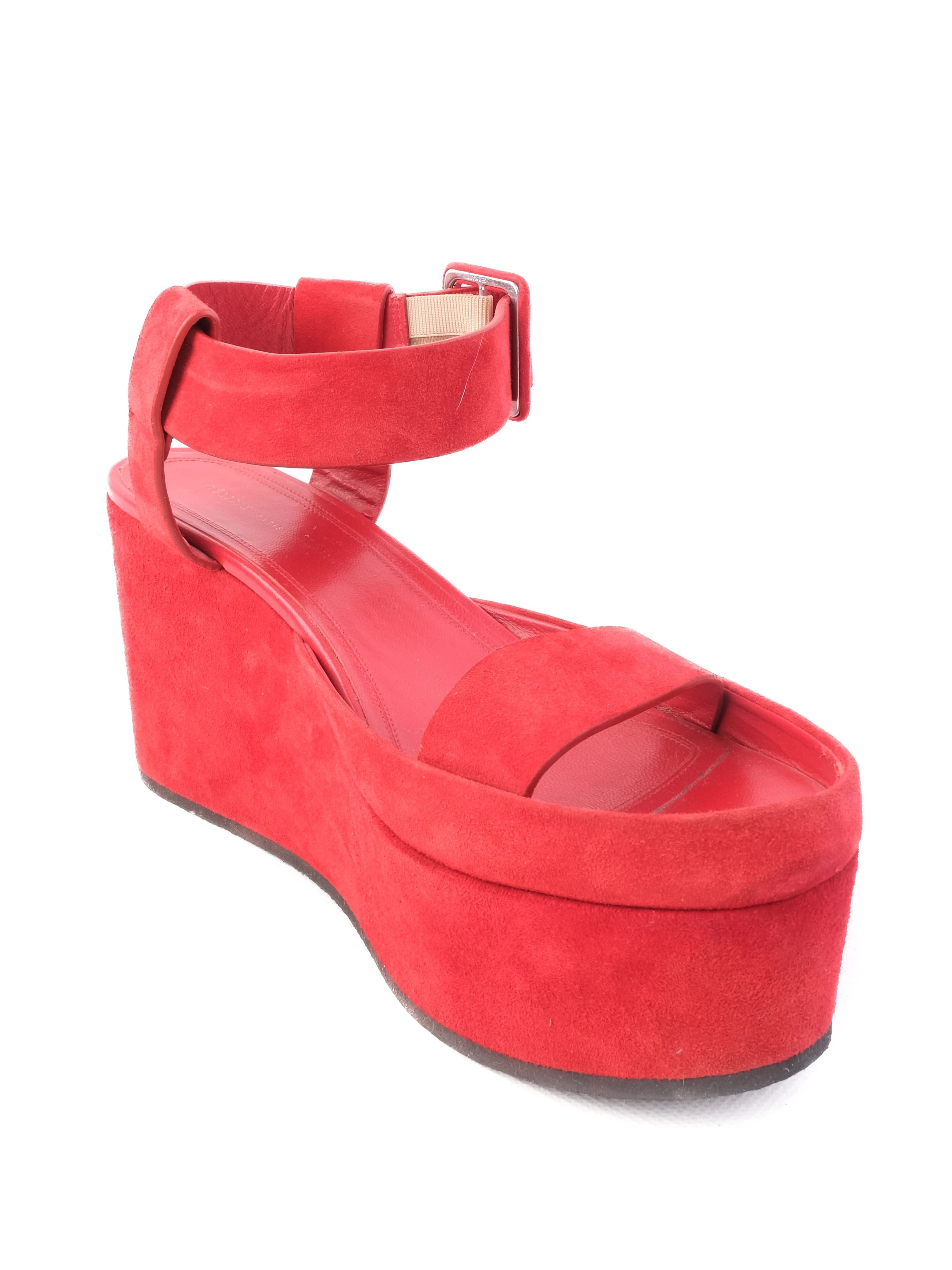 Celine Red Genuine Suede Platform Sandals Size 38 Perfect Condition