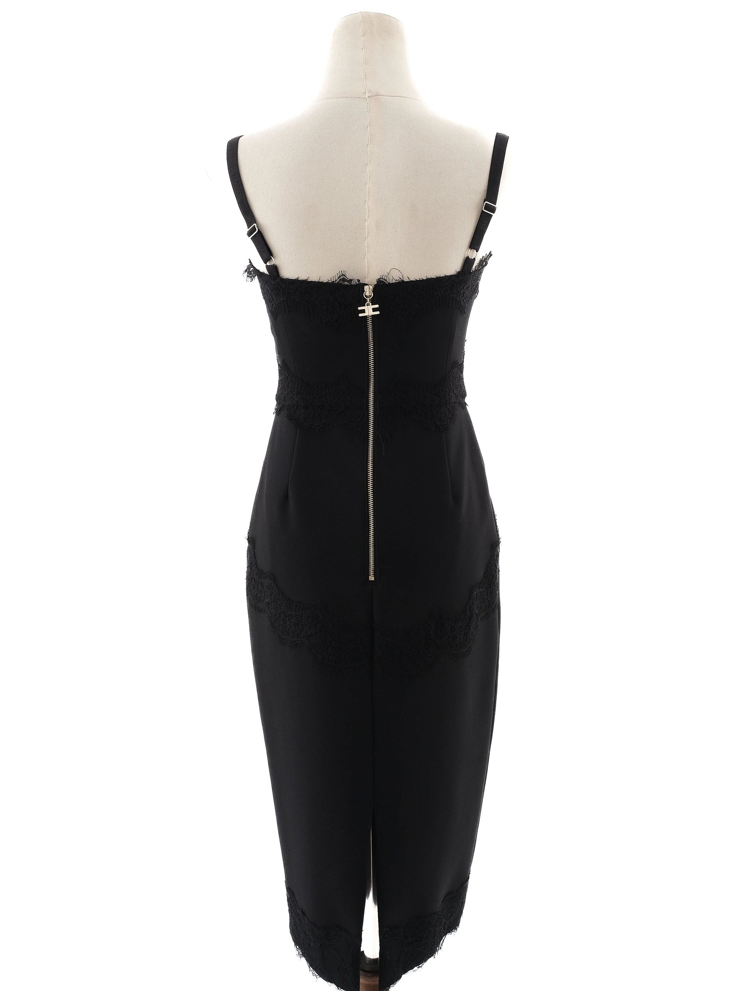 Excellent Elisabetta Franchi Black Dress with Lace Detail Size S