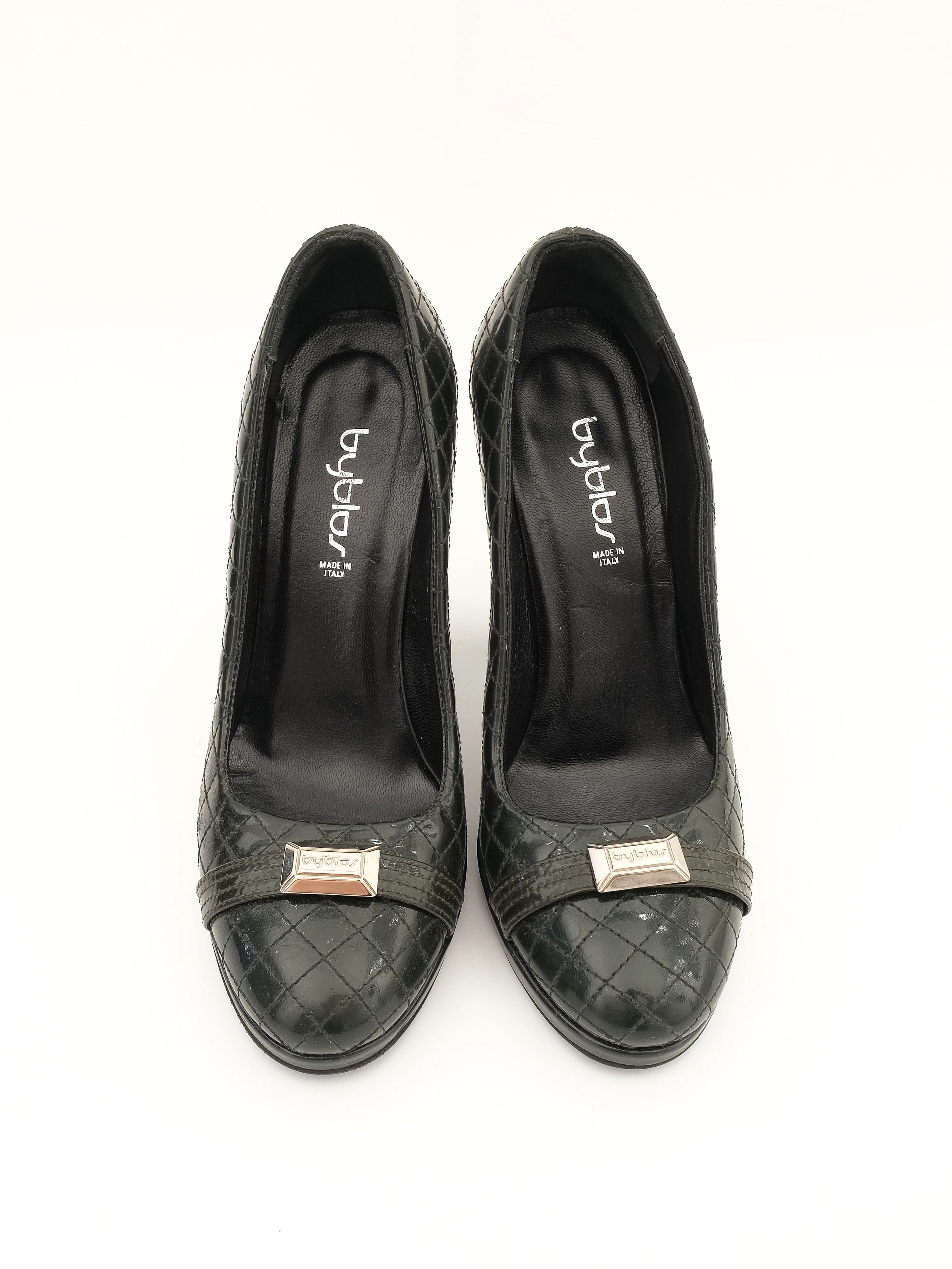 Byblos Black High-Heeled Leather Shoes Size 38 - Perfect Condition