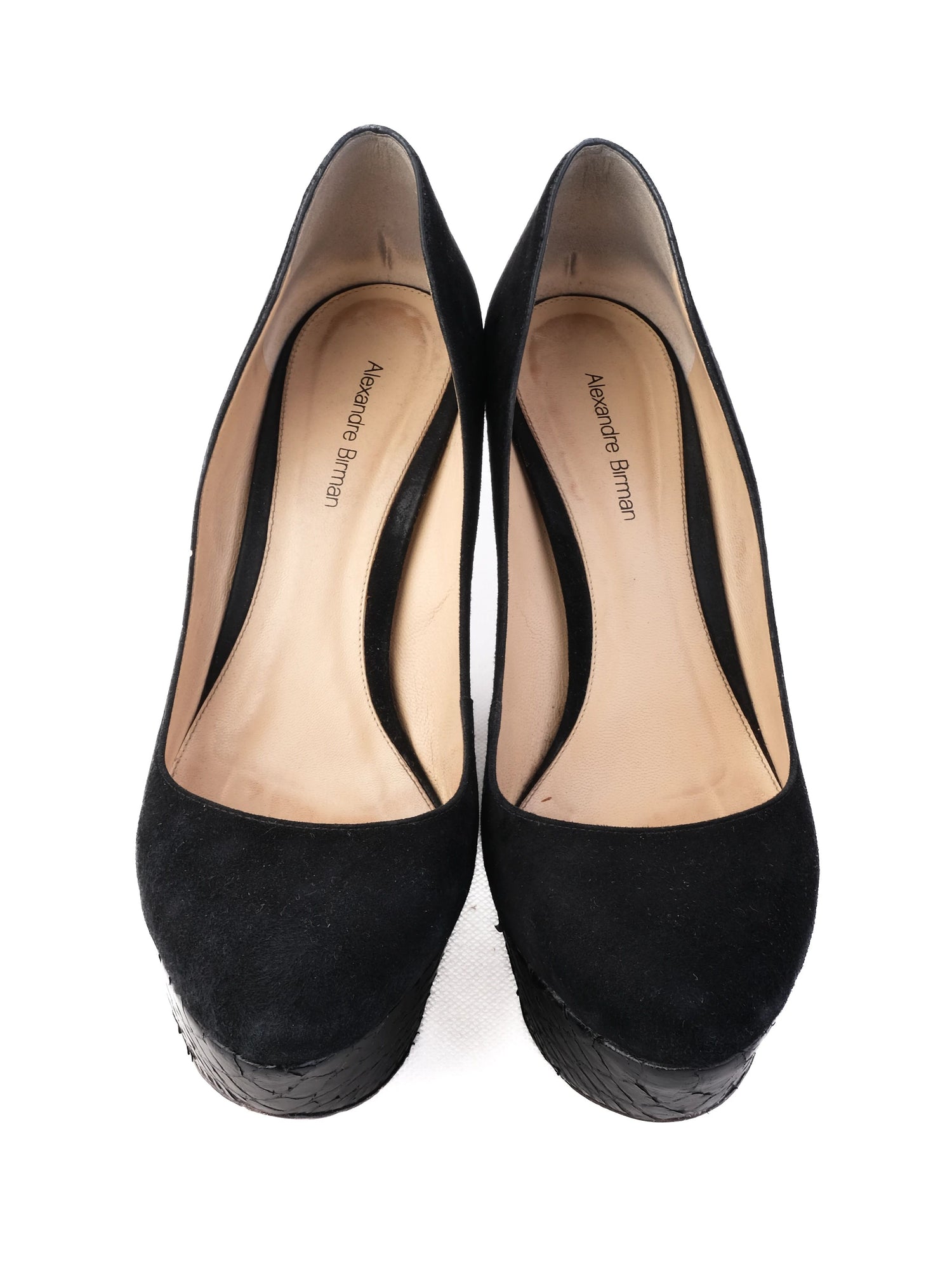 Excellent Alexandre Birman Black Leather Platform Wedge Size 40