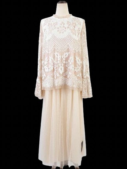 Excellent needle&amp;thread White Floral Lace Dress Size M