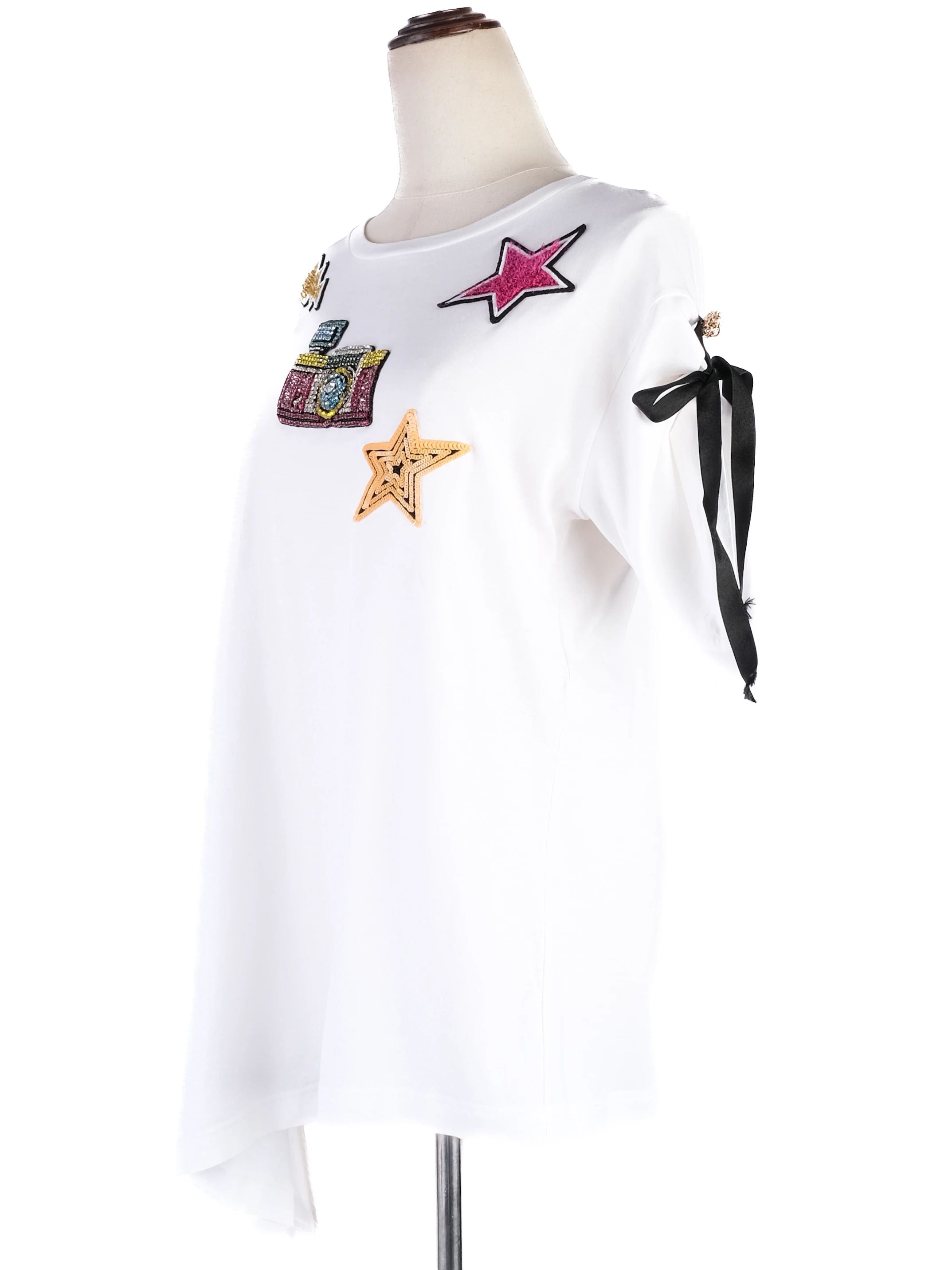 EXCELLENT Dolce Gabbana White Cotton Shirt with Decorative Patches Size S