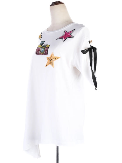 EXCELLENT Dolce Gabbana White Cotton Shirt with Decorative Patches Size S