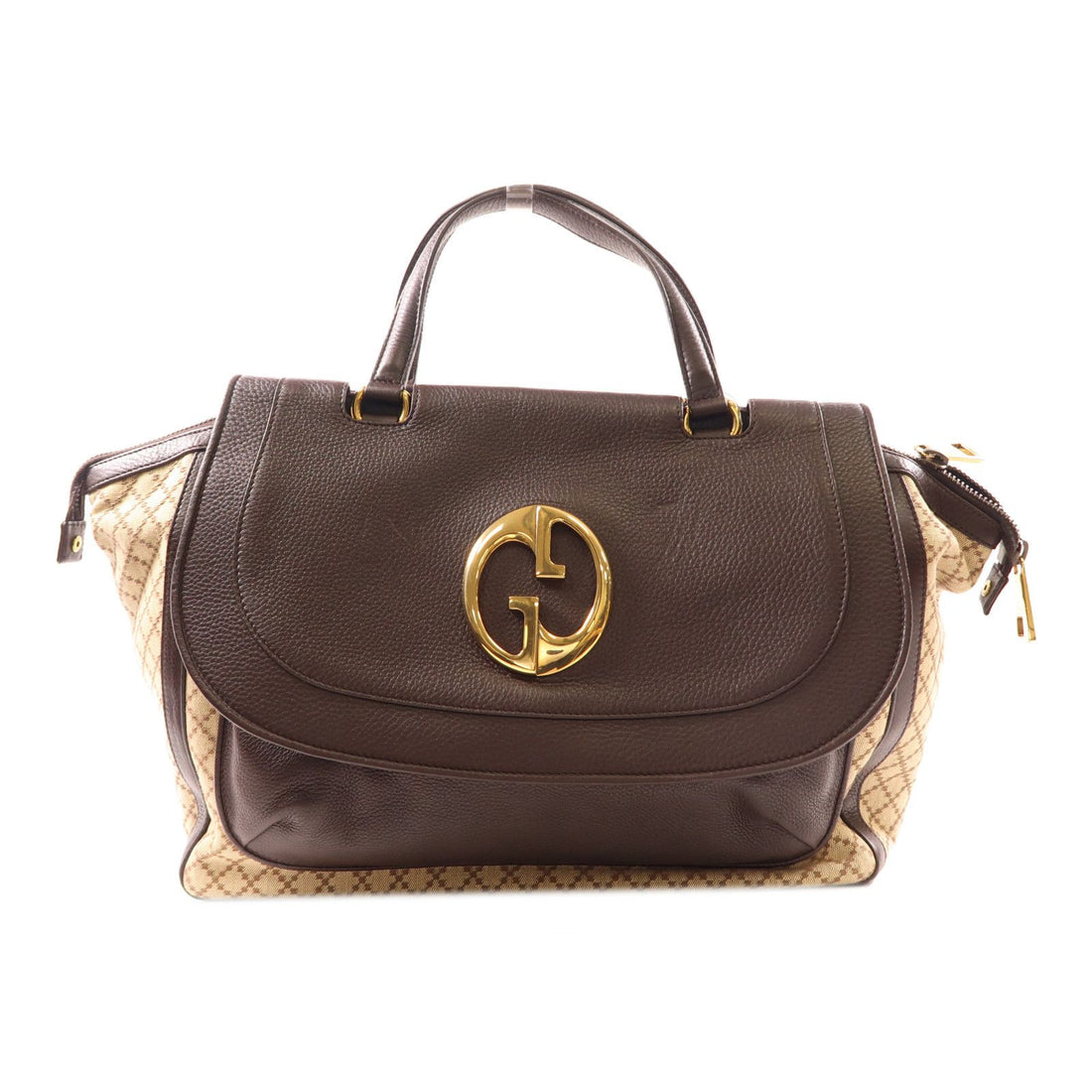 Gucci Canvas/leather Double G Boston Bag Kinsenhajitonbao/hand-turned Bag Palm Color Boston Bag Brown Canvas 2