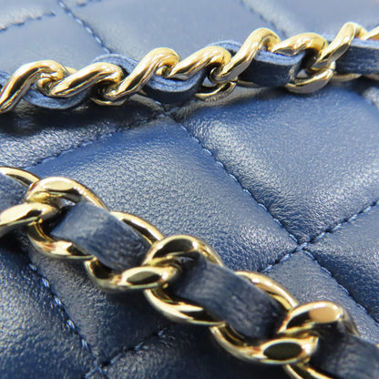 Chanel Top Handle Flap Clutch Chain Shoulder Bag Blue Quilted Lambskin