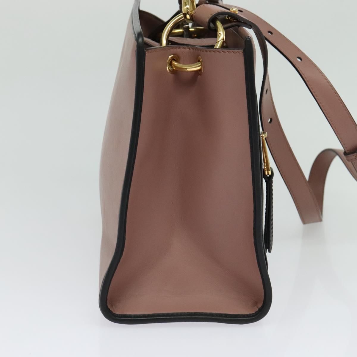 Fendi Runaway Small Hand Bag Leather 2way Pink Gold Auth