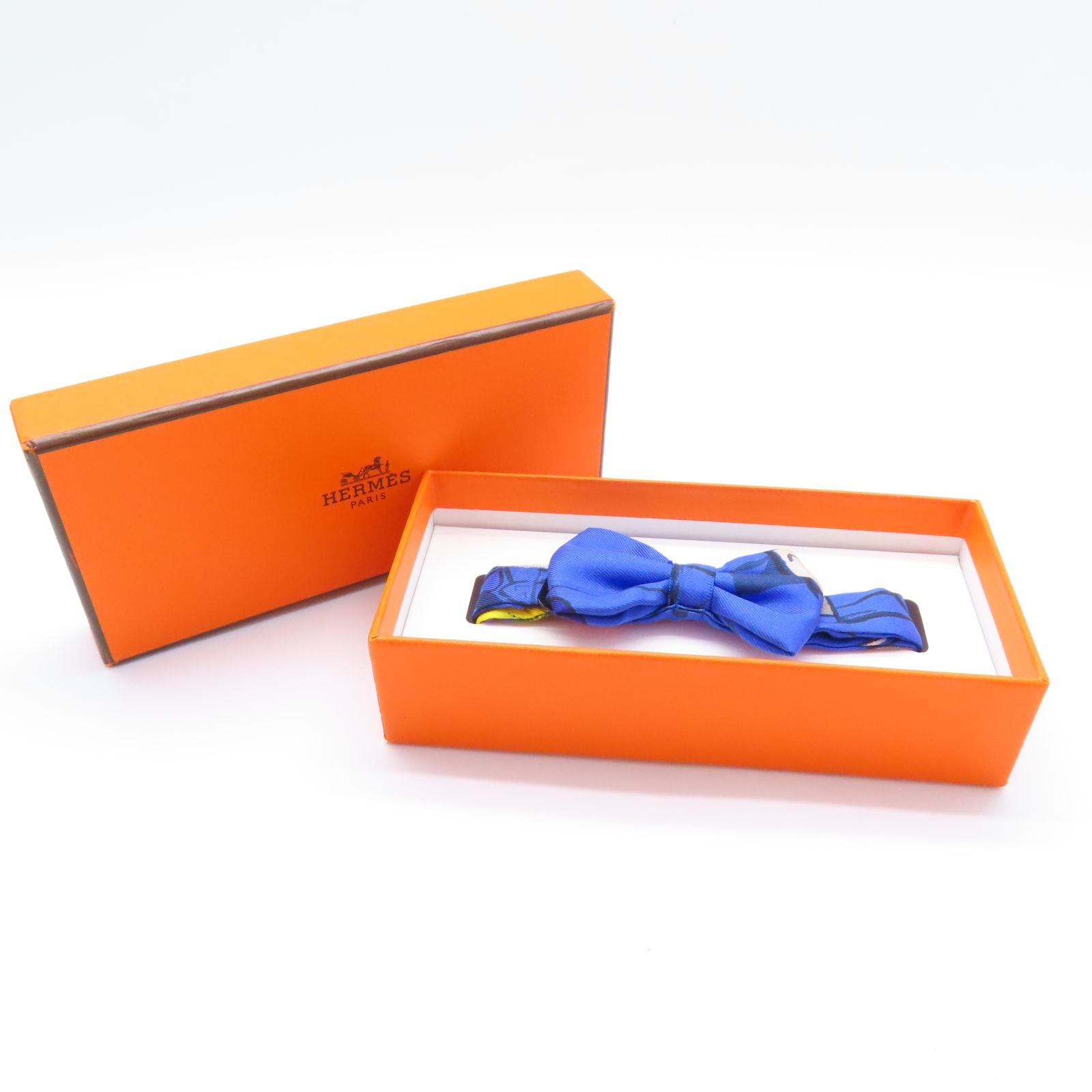 Hermes Silk Mini Ribbon Bow Blue Tie Blue Silk