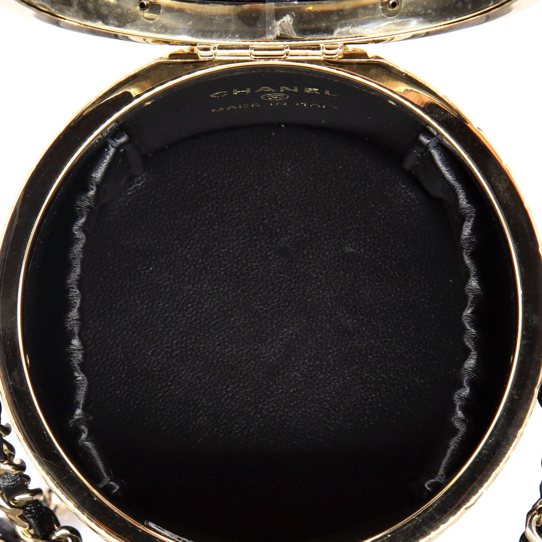 Chanel Lock Frame Round Vanity Case With Chain Quilted Lambskin Mini