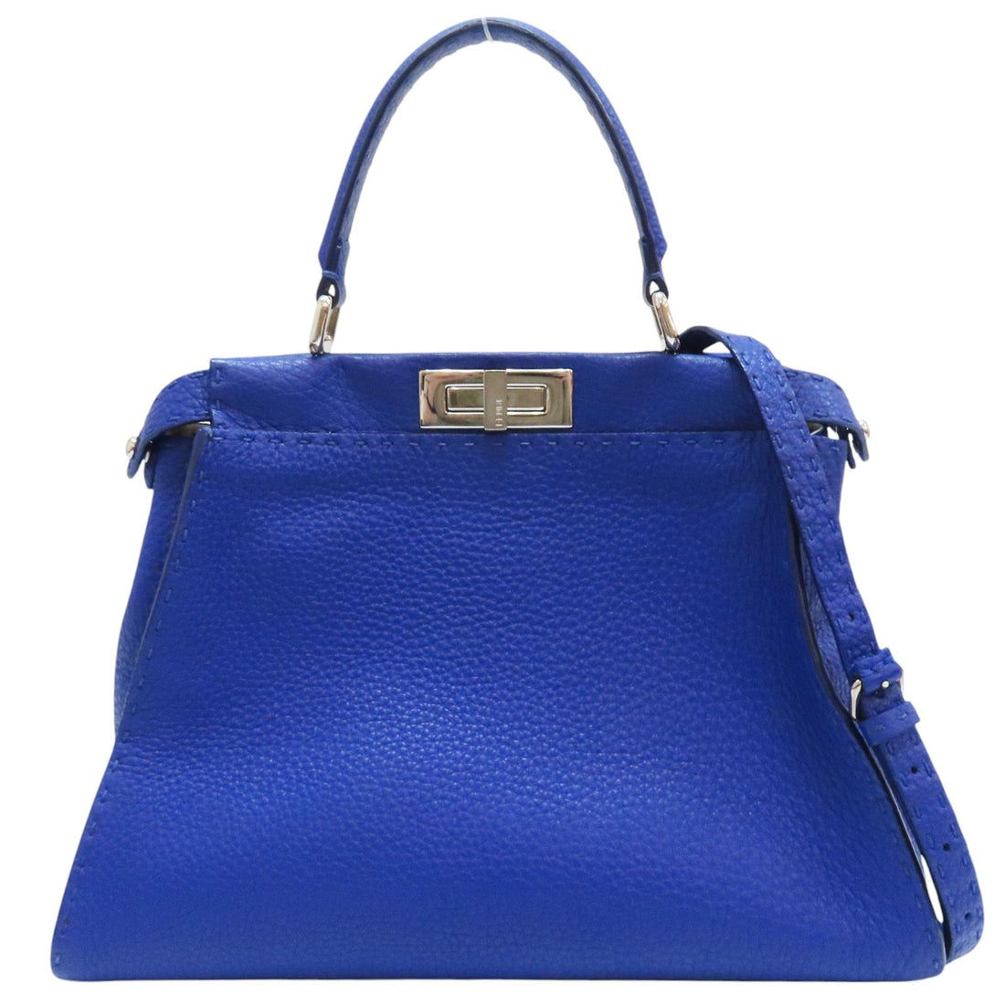 Fendi Peekaboo Selleria Leather Blue Shoulder Handbag 8bn 226