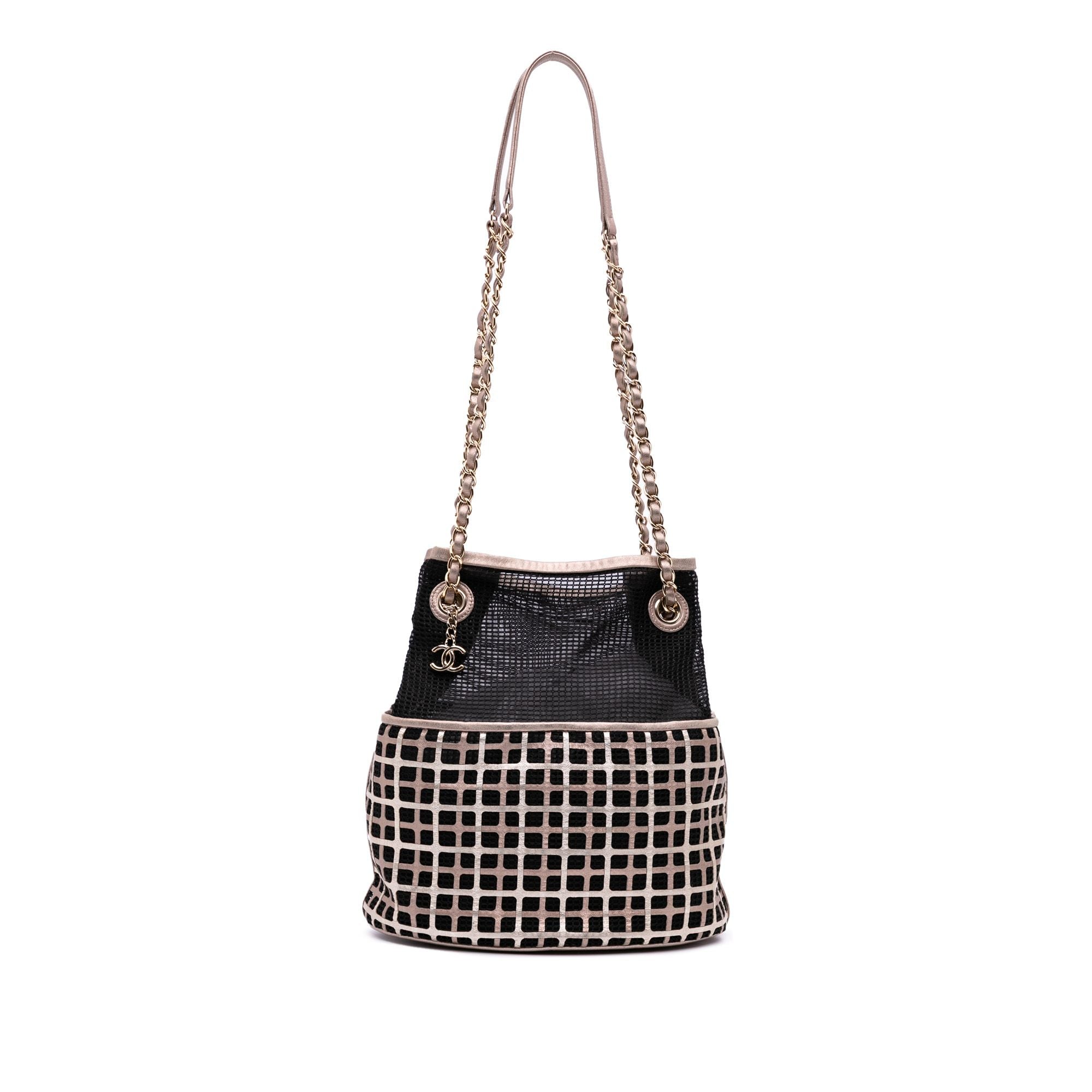 Chanel CC Mesh And Metallic Calfskin Bucket Bag Black