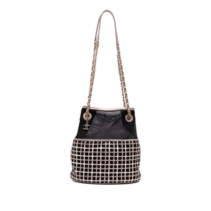 Chanel CC Mesh And Metallic Calfskin Bucket Bag Black