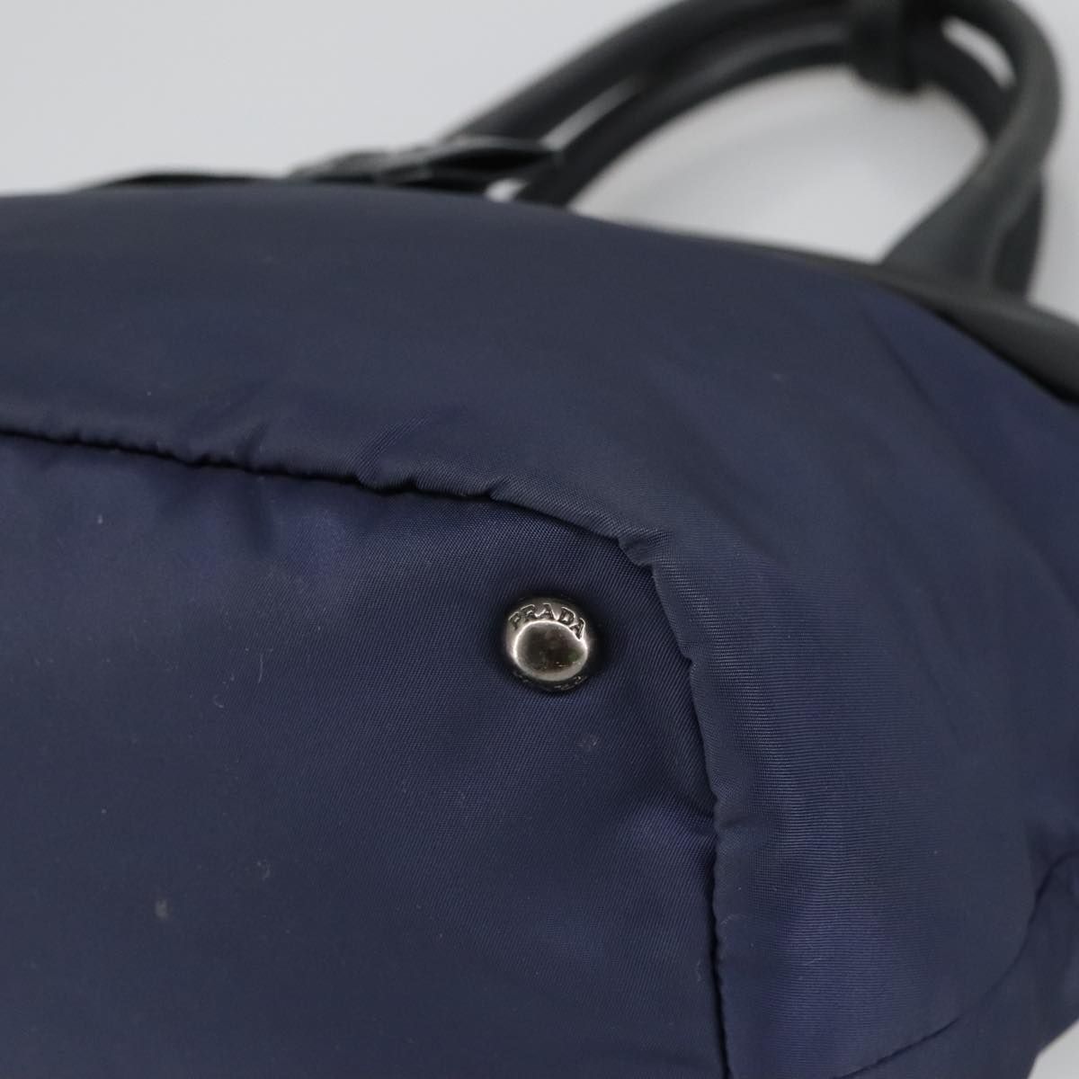 Prada Hand Bag Nylon Navy Silver Auth