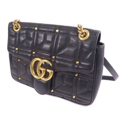 Gucci Cowhide Leather Gg Marmont Gold Cross Shoulder Bag Black Calfskin (cowhide) 443496
