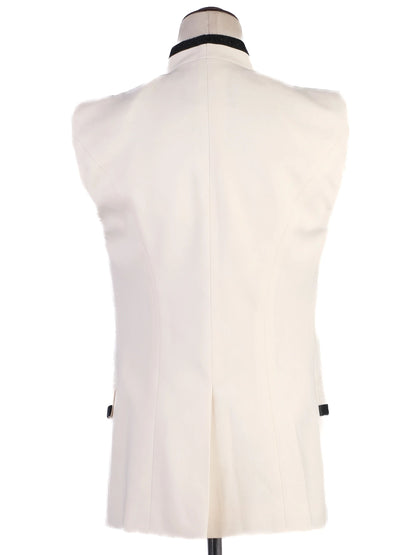 Excellent Roberto Cavalli White Wool Sleeveless Blazer with Black Trim