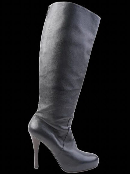 Excellent Bottega Veneta Black Leather Knee-High Stiletto Boots Size 41