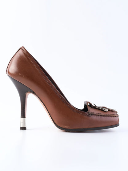 Excellent Trussardi Orange Leather High-Heeled Loafers Size 36
