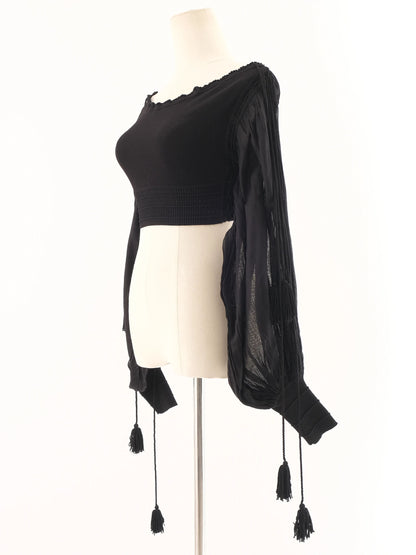 Excellent Gianfranco Ferr� Black Off-Shoulder Crop Top Size L