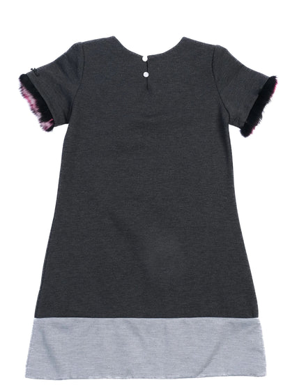 NEW Fendi Kids Dress Gray Silk Size 8 with Fur Trimming