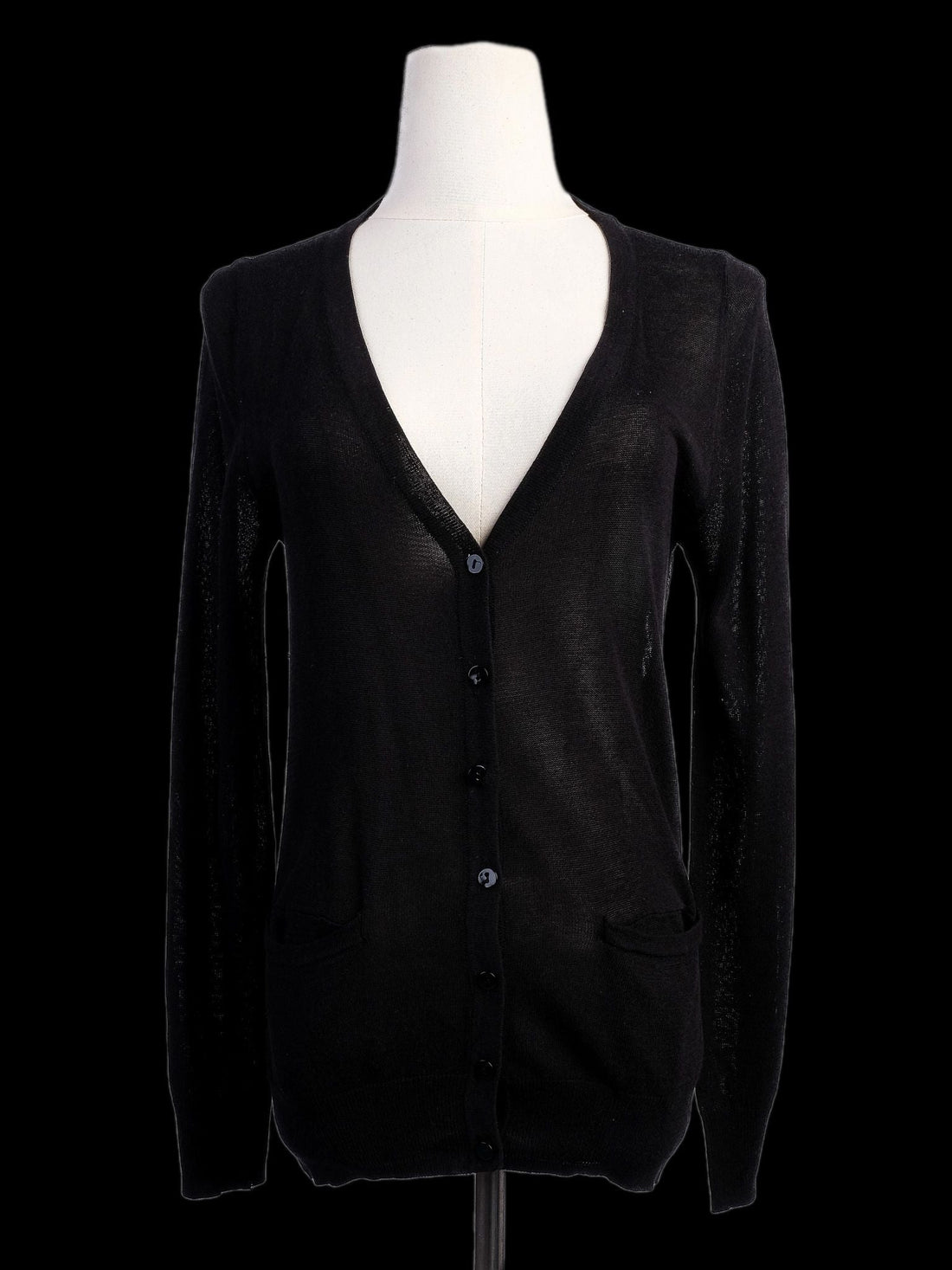 Excellent Valentino Black Silk Cardigan Size M with Lace Detailing