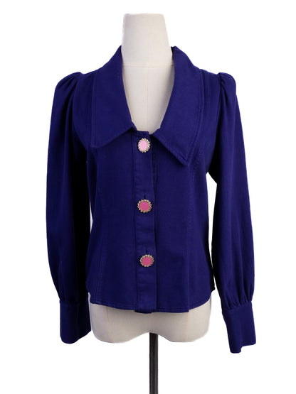 Excellent Uterque Purple Velvet Jacket with Decorative Buttons Size S