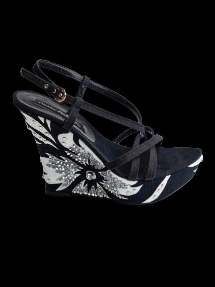 NEW Mario Bologna Black Wedge Heels Size 36 with Embellishments
