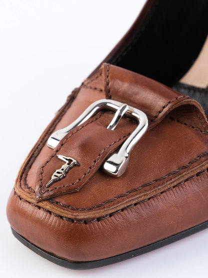 Excellent Trussardi Orange Leather High-Heeled Loafers Size 36