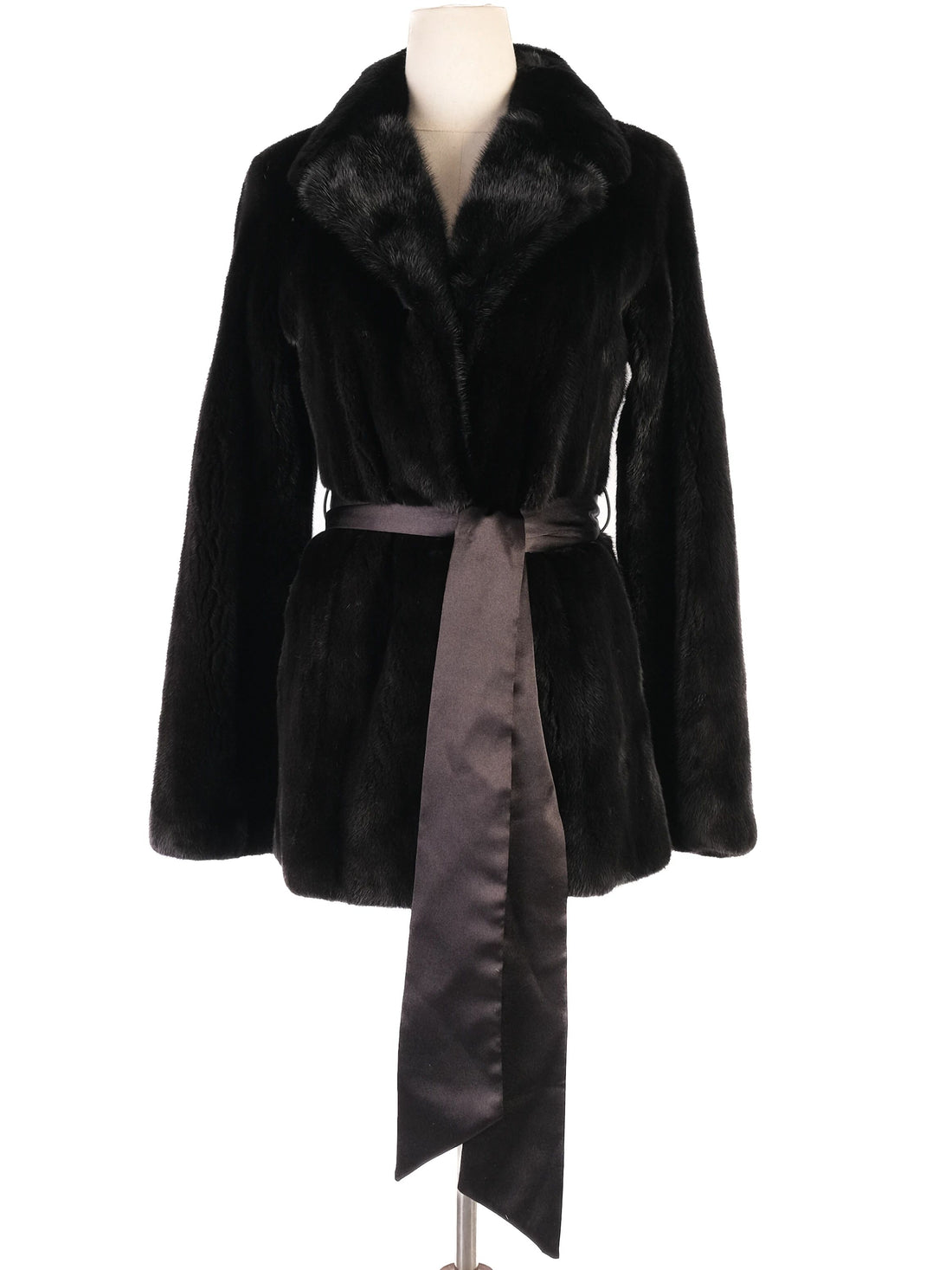 Perfect Blackglama Black Fur Coat with Belt Size S
