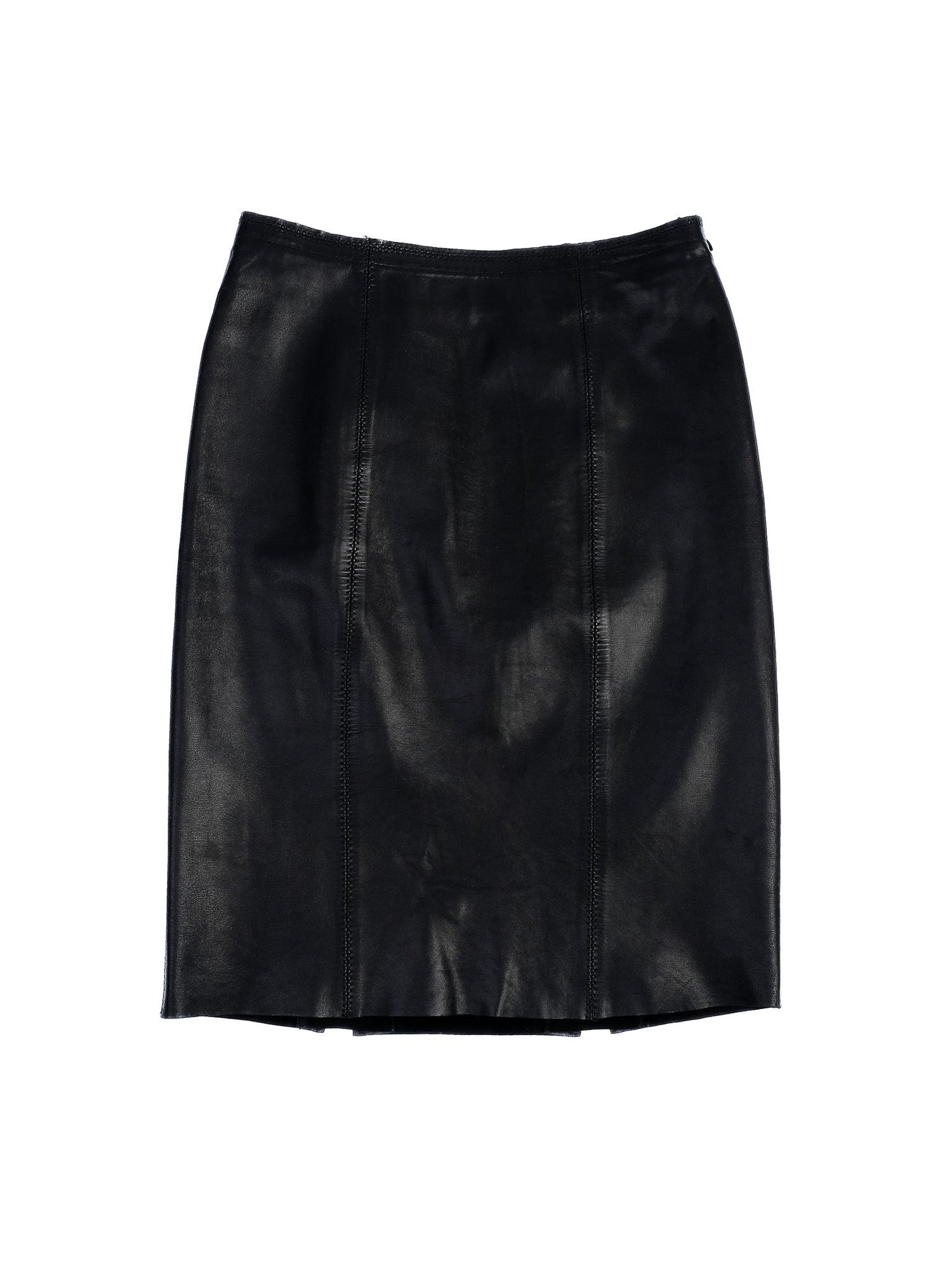 Excellent Balmain Black Leather Skirt Size M