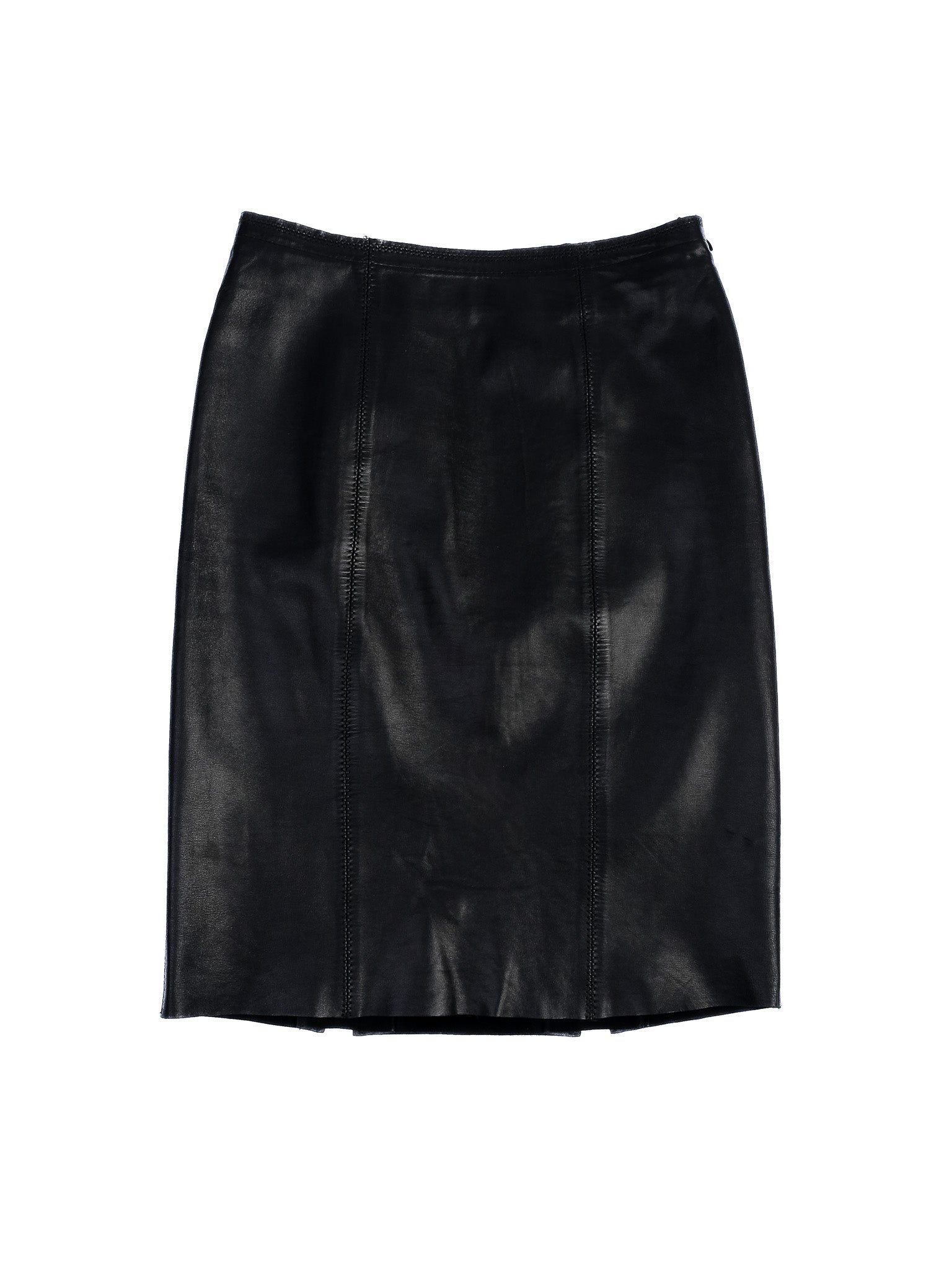 Excellent Balmain Black Leather Skirt Size M