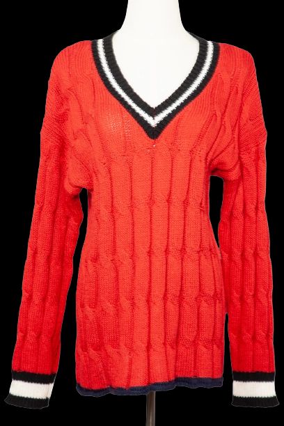 Good IPEKYOL Red Cable Knit V-Neck Sweater Size S Women