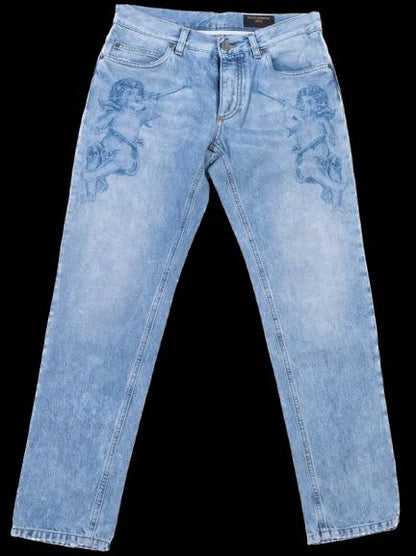 Excellent Dolce Gabbana Light Blue Denim Jeans Size L Cherub Design