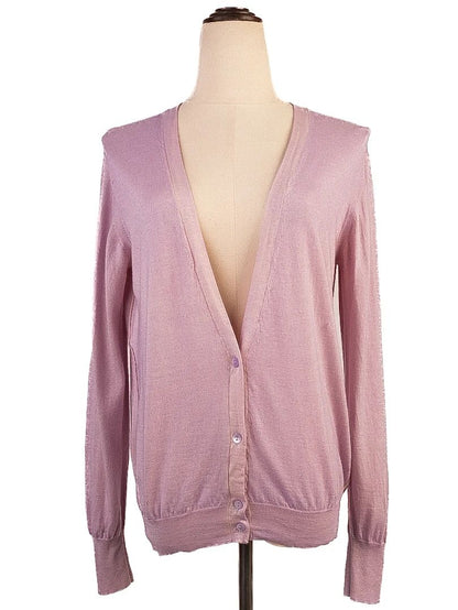 Excellent Cruciani Purple Silk Cardigan Size L V-Neck Long Sleeve