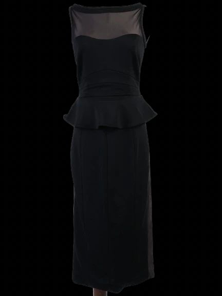 Excellent Karen Millen Black Viscose Dress Size M with Peplum Detail