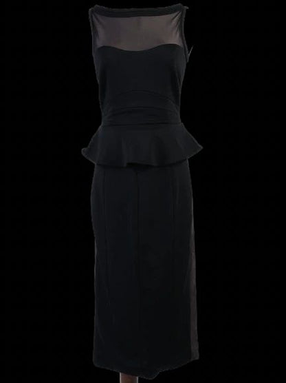 Excellent Karen Millen Black Viscose Dress Size M with Peplum Detail