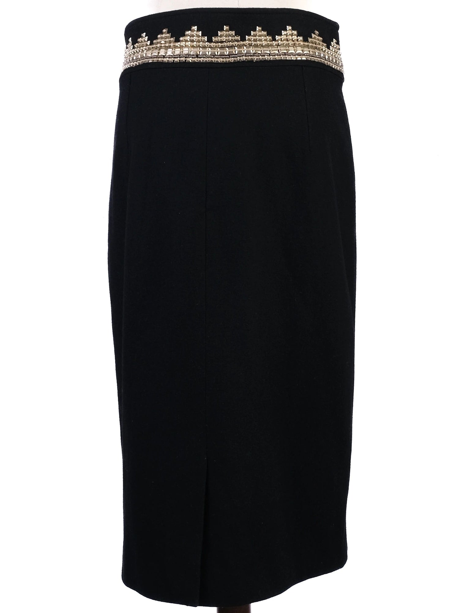 Excellent Class Roberto Cavalli Black Wool Skirt Suit with Beaded Collar